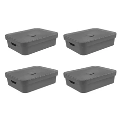 Kit de caixa organizadora com tampa Ou 4 peças 10,5L Linha Cube - Chumbo
