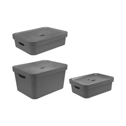 Kit de caixa organizadora Ou 3 peças Linha Cube - Chumbo