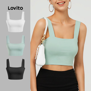 Lovito Regata Cropped com Alça Reta e Decote Reto L03020 (Verde/Preto/Branco/Vermelho/Bege/Azul) em Oferta na Shopee
