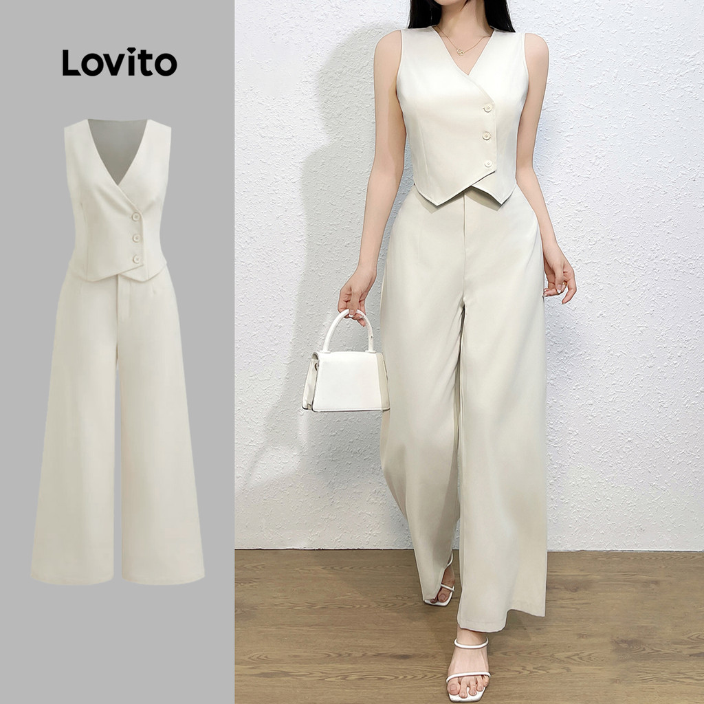 Lovito Tops Ou Calças Casuais Com Zíper Liso Para Mulheres L132ED679