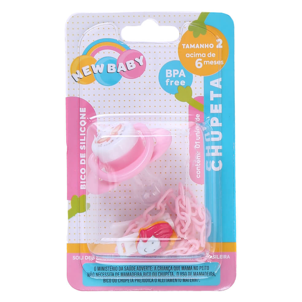 Chupeta New Baby Reta Silicone Com Prendedor Fase 2 Rosa em Oferta na Shopee