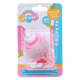 Chupeta New Baby Reta Silicone Com Prendedor Fase 2 Rosa em Oferta na Shopee