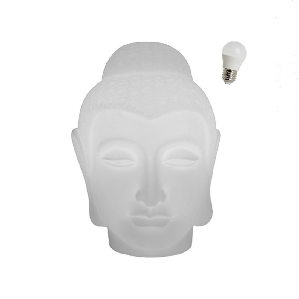 Imagem Luminária Abajur Buda Tailandês Branco com Lâmpada Led Decoração Zen para Pilates Yoga