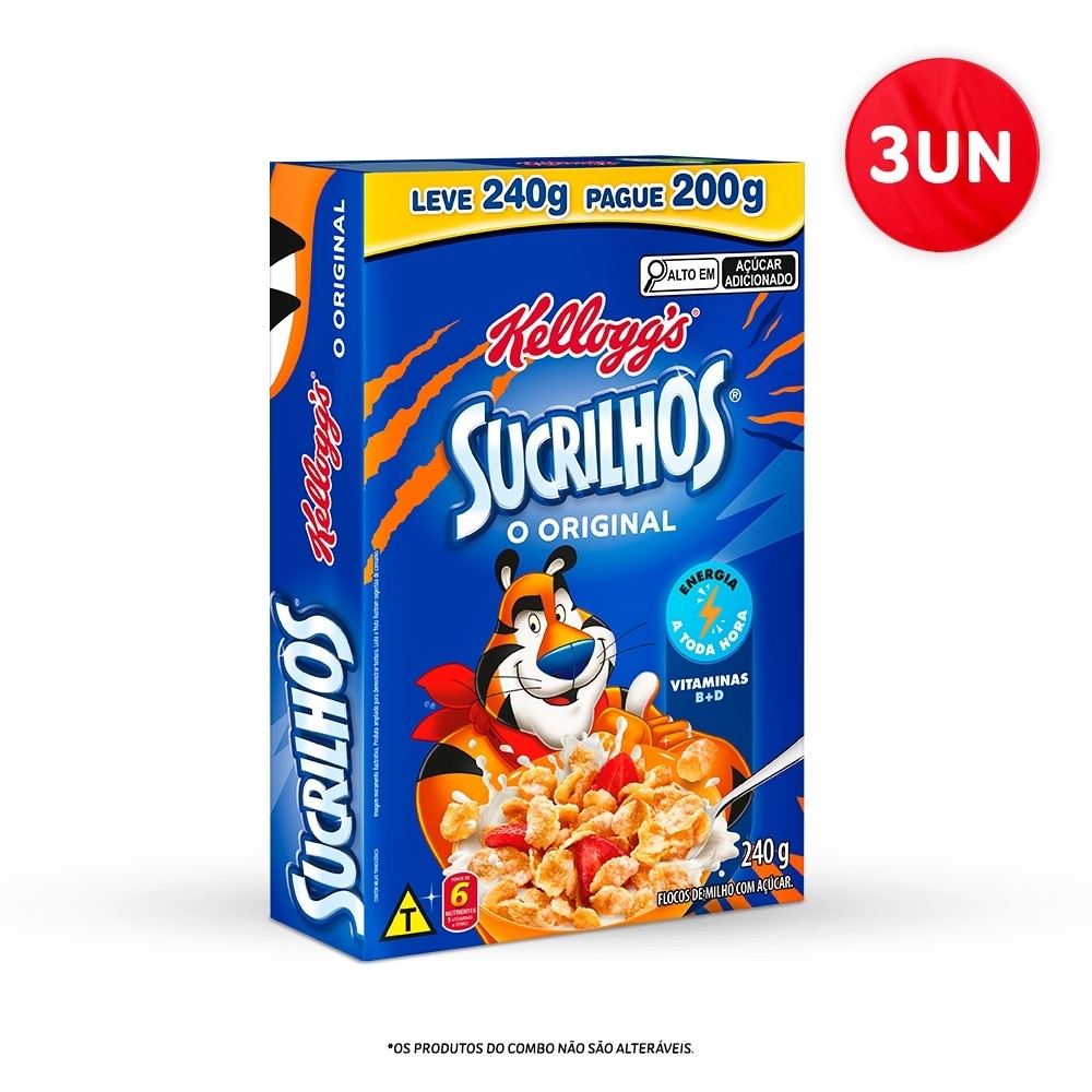 Combo Cereal Sucrilhos® Original Kellogg'S® Pague 200G  Leve 240G 3 Unidades em Oferta na Shopee