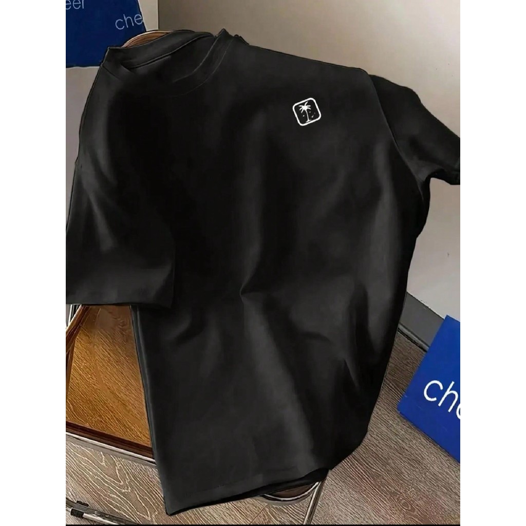 Camiseta casual com gola redonda e estampa tropical em malha - 95% poliéster 5% elastano Regular Fit Tee para todas as e