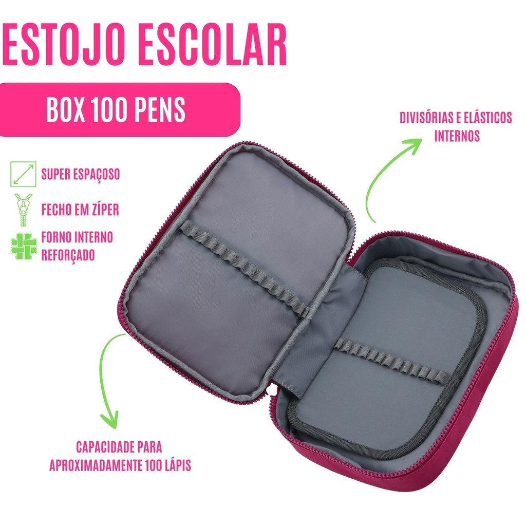 Mega Estojo Porta Lapis, Canetas e Trecos, Modelo 100 Pens, Cores VIbrantes · foto 2