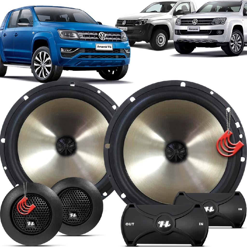 Kit Alto Falante Dianteiro Amarok 2010 a 2021 - Som Porta Frente Hurricane Platino Duas Vias 320w