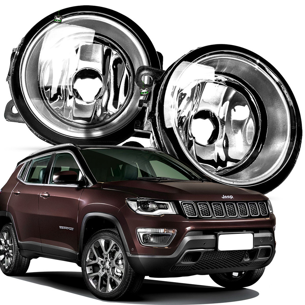 Par Farol Auxiliar Milha Lente Vidro Aro Prata Compass 2016 2017 2018 2019 2020 - Automobiles