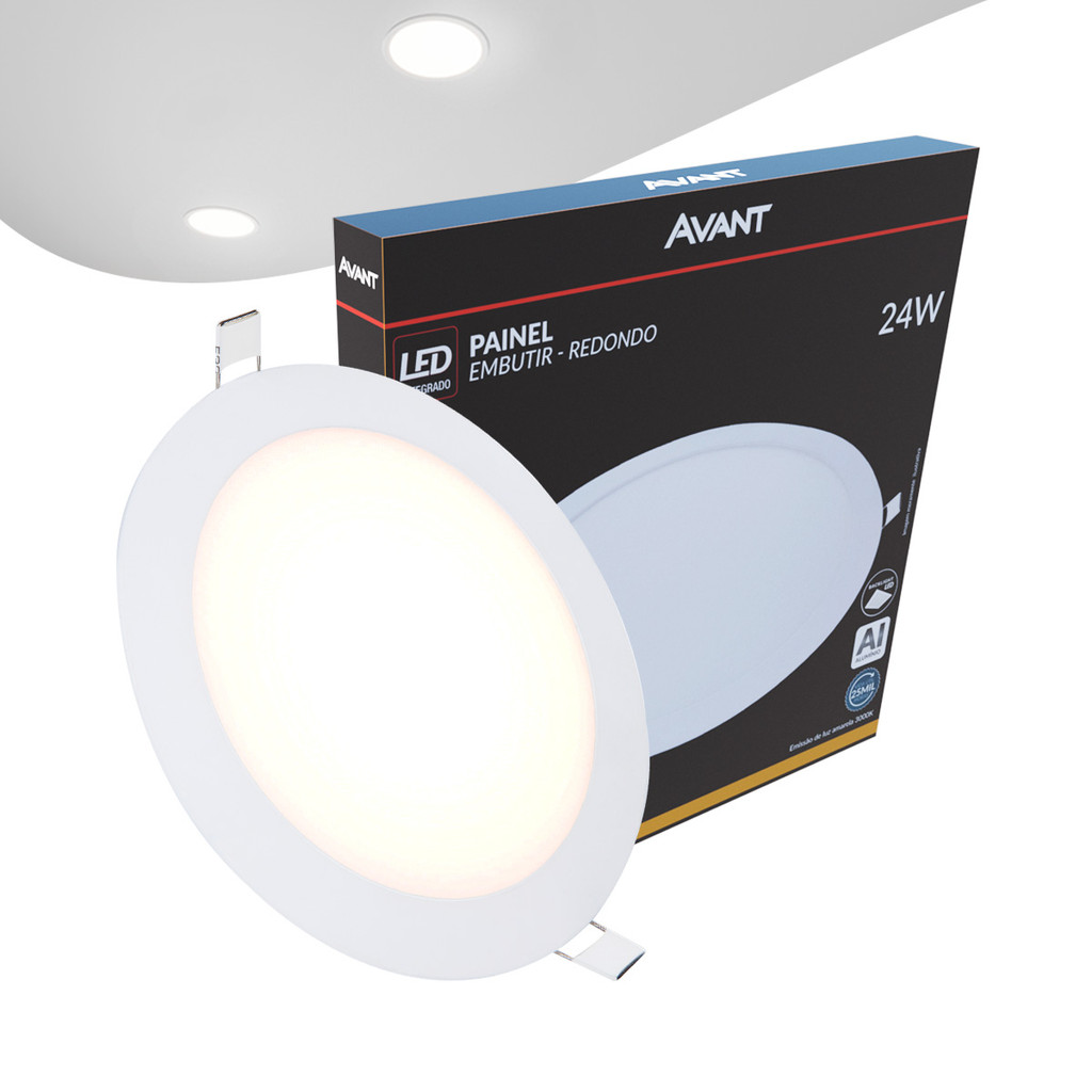 Painel Plafon Led Alu 24w 3000k Emb. Redondo 110v/220v 30cm Avant em Oferta na Shopee