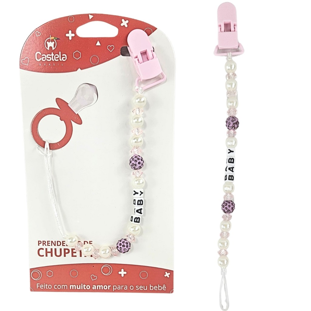 Prendedor de Chupeta Branco Perola com Trava sem BPA - Castela em Oferta na Shopee