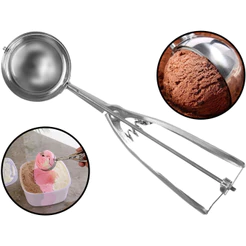Colher Pegador Aço Inox Concha Para Sorvete Sobremesa Gelato Açaí Boleador Com Mola