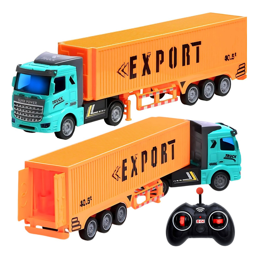 Brinquedo Caminhão Carreta Container de Controle Remoto Recarregável Truck Com Luz LED