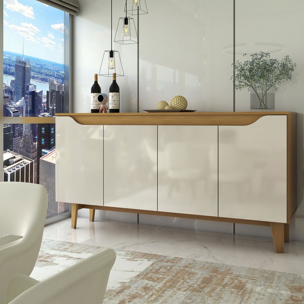 Aparador Buffet Royal 4 Portas Nature/Off White - Panorama Móveis