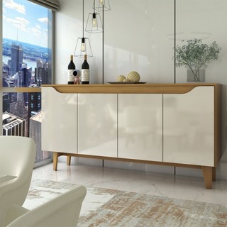 Aparador Buffet Royal 4 Portas Nature/Off White - Panorama Móveis em Oferta na Shopee