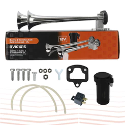Kit Buzina Ar Eletropneumática 2 Cornetas Cromada C/ Compressor 12V Caminhao Barco Lancha Carro