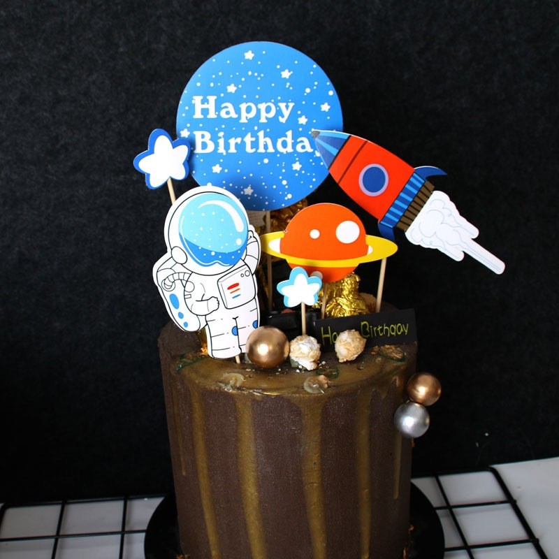 Ornamento Criativo De Mesa Para Decoração De Bolo De Astronauta , Plug-In De Sobremesa Festa De Aniversário Infantil
