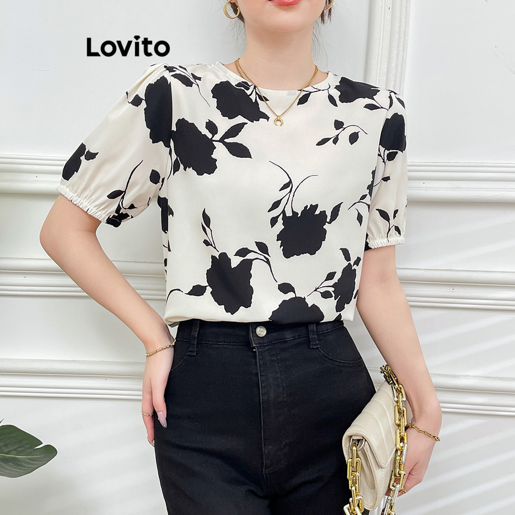 Lovito Blusa Casual Floral Blusa De Verão Para Mulheres L113MD469 em Oferta na Shopee