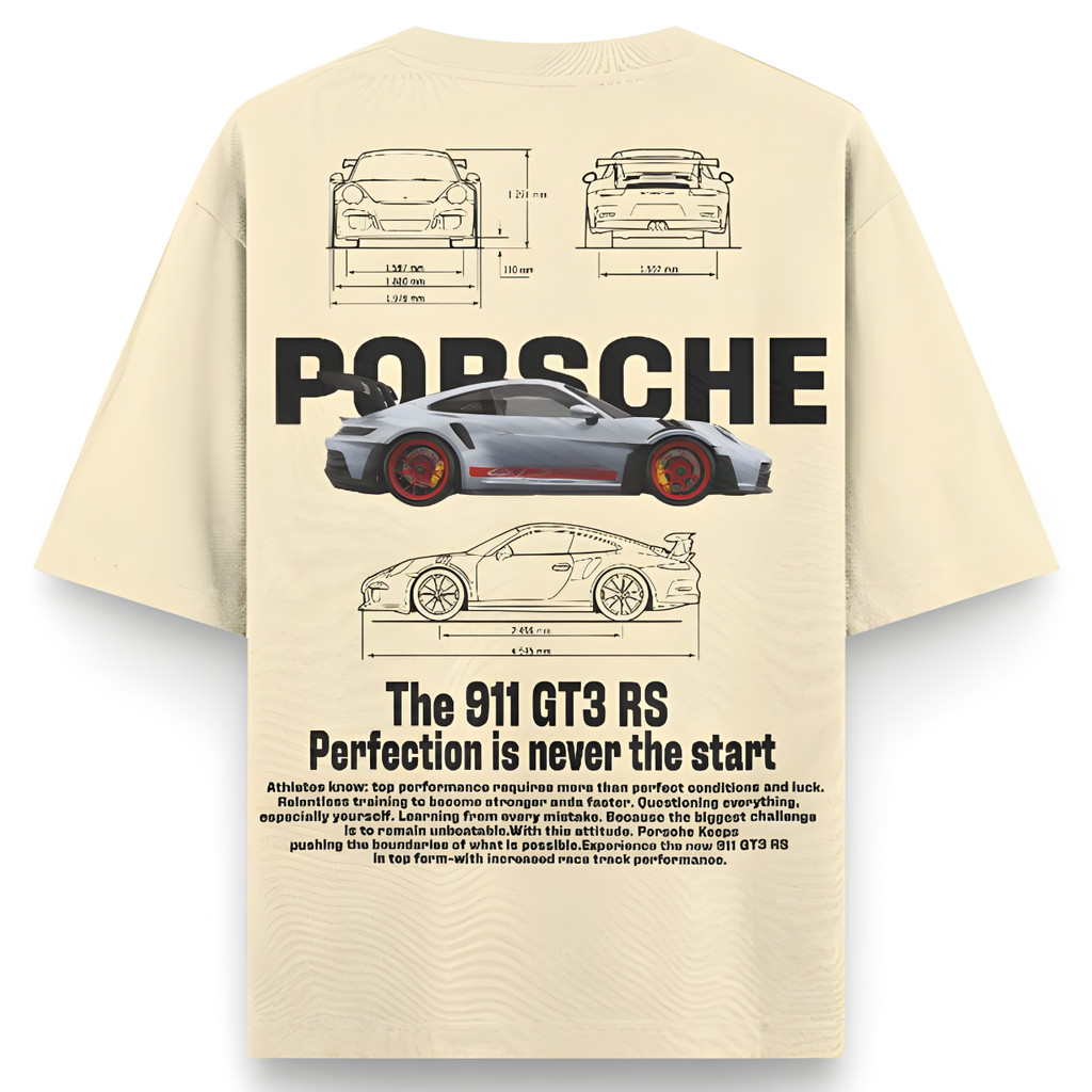Camiseta Oversized Porsche 911 GT3 RS Branca Esportiva Streetwear Unissex 100% Algodão Look Casual e Moderno