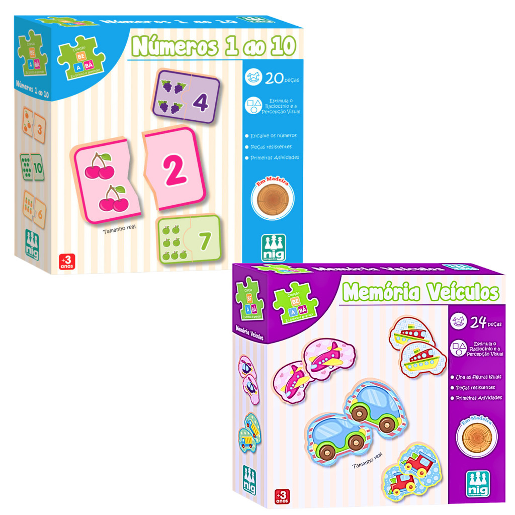 Kit Brinquedo Educativo Infantil Numeros 1 Ao 10 Madeira E Jogo Da Memoria Veículos Nig Brinquedos