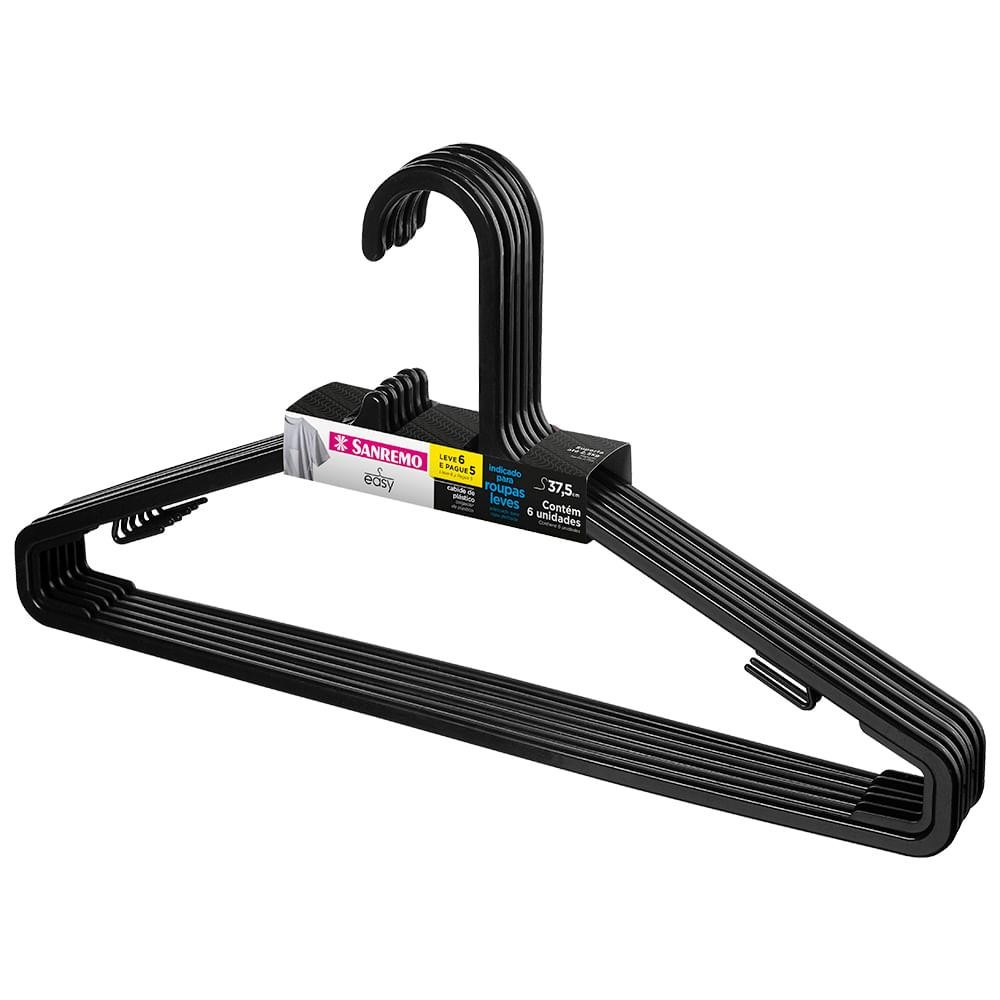 Cabide Plástico Adulto Preto 38cm Easy Sanremo Leve 6 Pague 5 em Oferta na Shopee