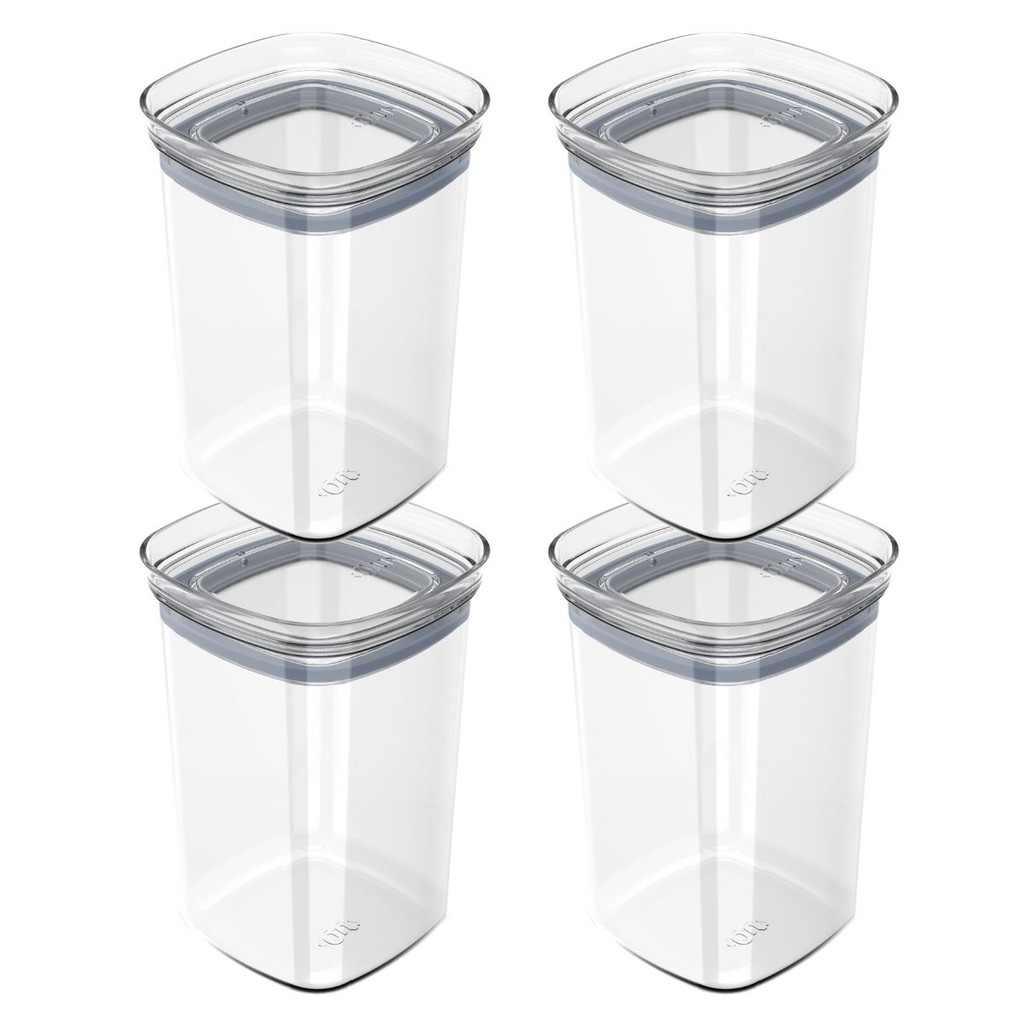 Kit 4 Potes Herméticos 1L com Tampa Vedação Total, Empilhável, Transparente, BPA Free para Mantimentos - Ou