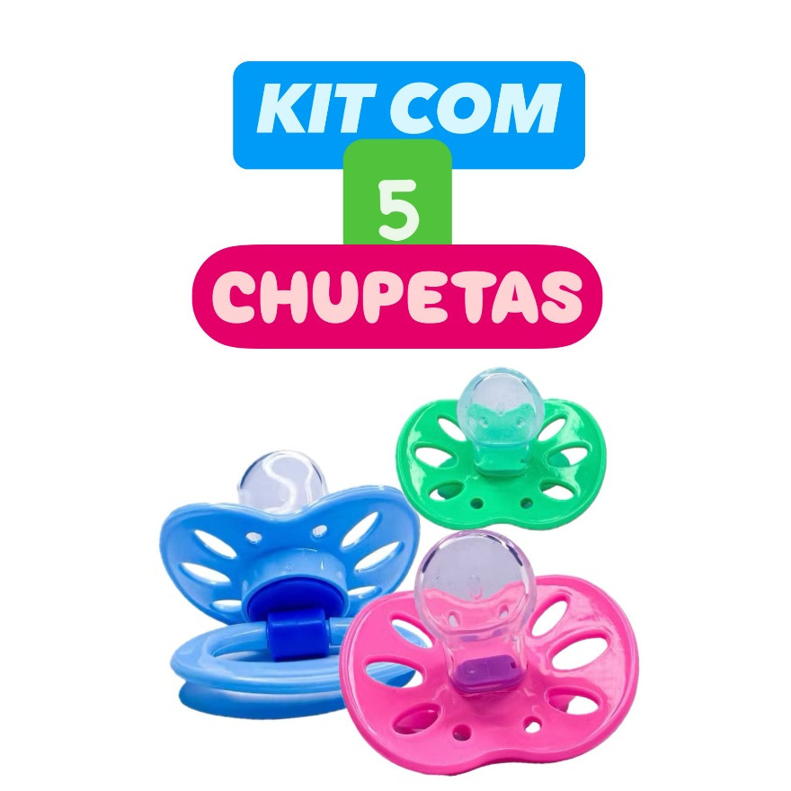 Kit 5 Chupetas Baratinha Bico De Silicone Ortodontico ou Redono