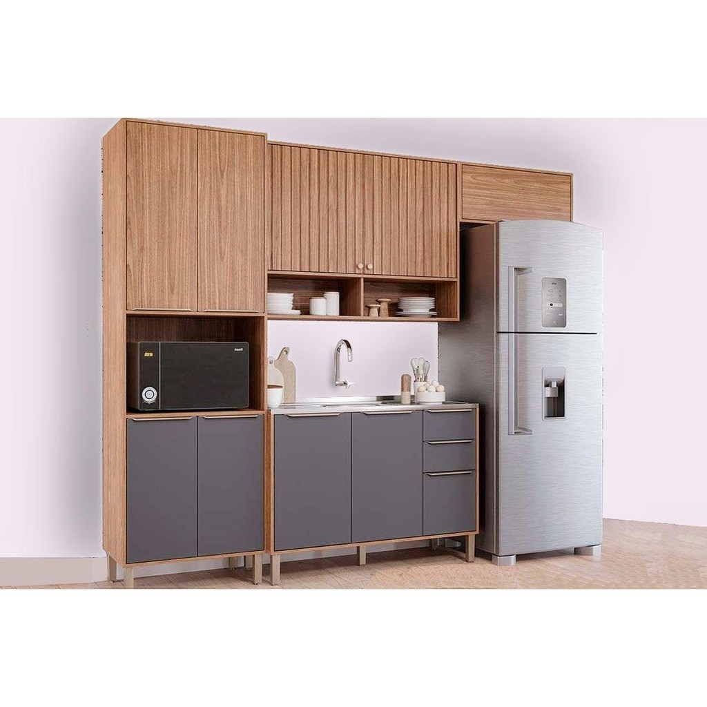 Kit Cozinha Modulada 4 Peças Divina (2Aéreos+1Balcão+1Paneleiro) s/Pia CZ003 Freijo/Titanium - MGM em Oferta na Shopee