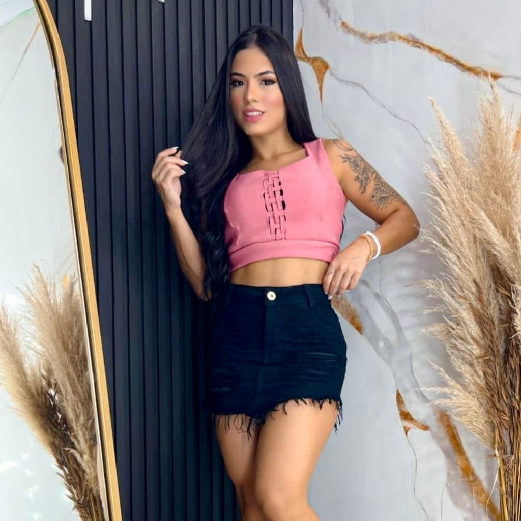 Saia Jeans Preta Destroyed Cintura Alta Sem Lycra — imagem 2 de 2