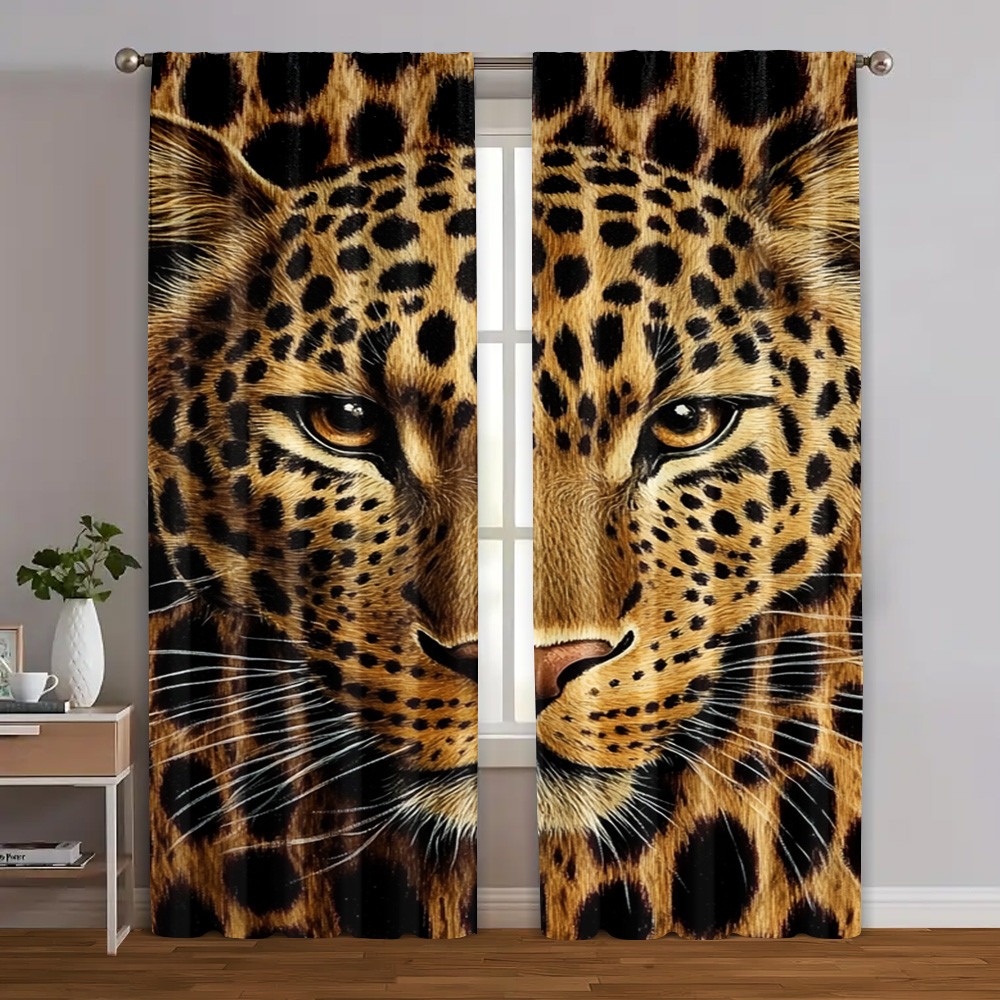 2 Peças , Cortinas De Impressão Plana 2D Poliéster Com Estampa De Leopardo , Sem Eletricidade Versátil Para Porta , Pare