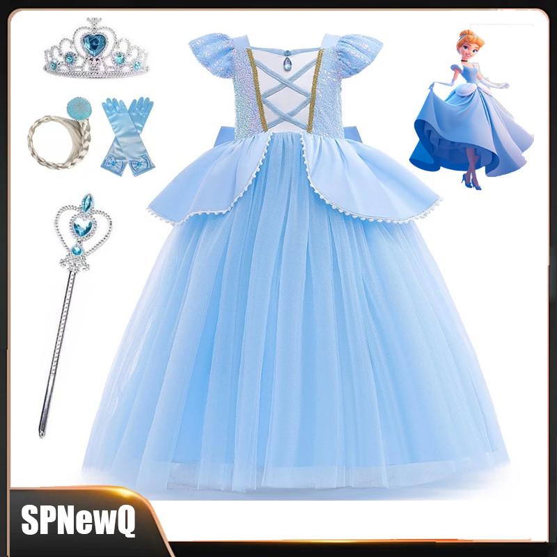 Cinderela Vestido De Princesa Para Menina Cosplay Traje Festa Halloween Vestir-Se Lantejoulas Retalhos Tutu Presente De