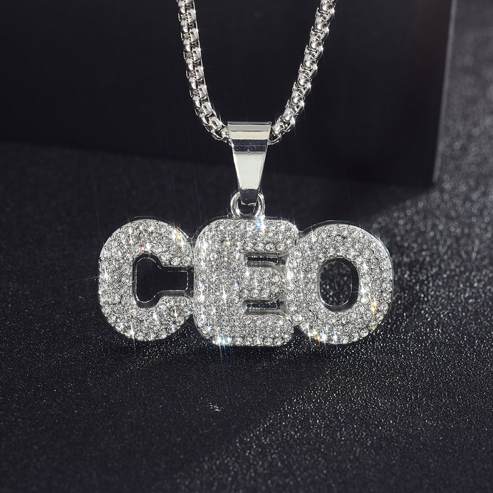 Hip Hop CEO Carta Colar Pingente All-Match Liga Cheia de Diamante Carta Colar Corrente Cubana