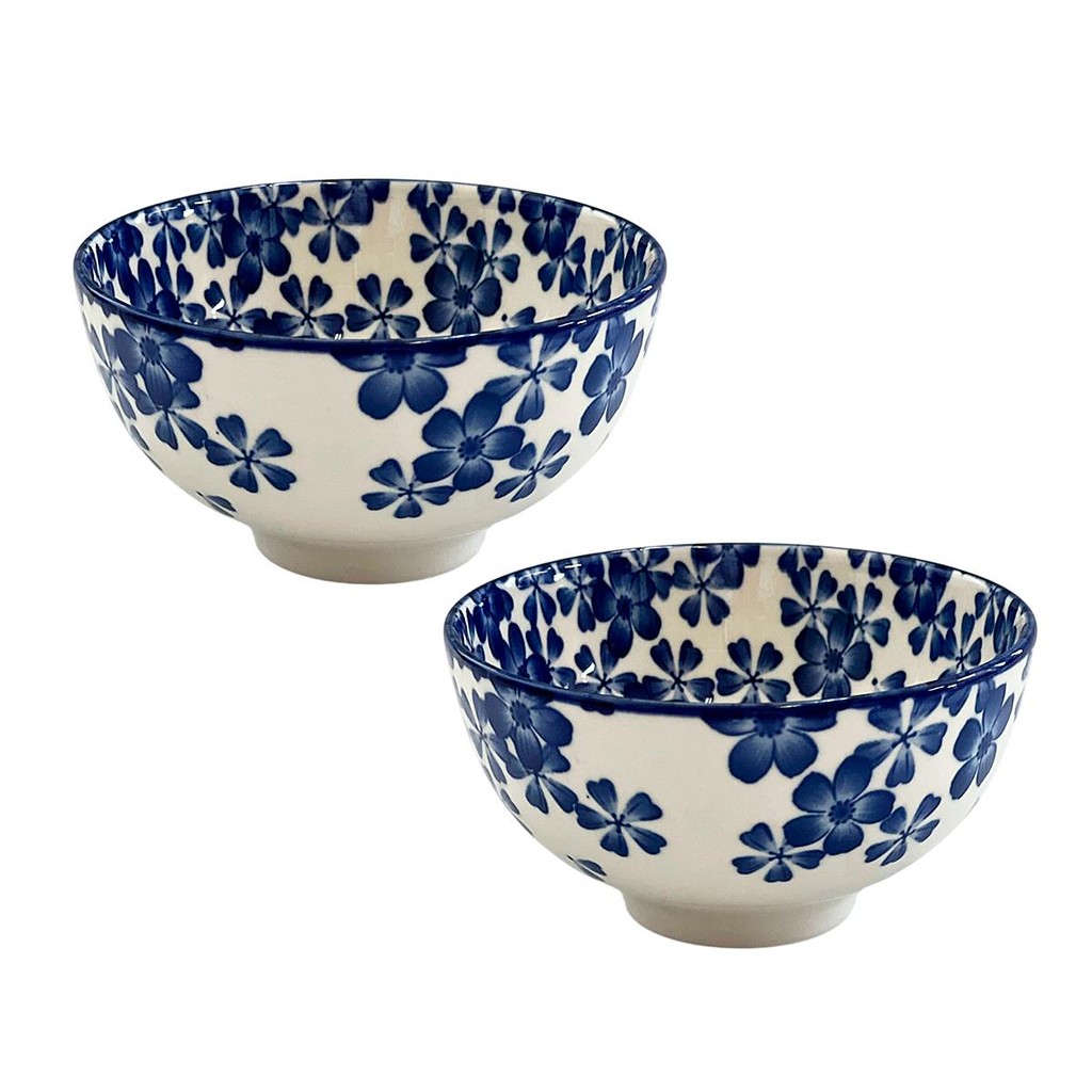 Jogo 2 Bowls Cerâmica Florina Azul e Branco 11,5x6cm 250ml