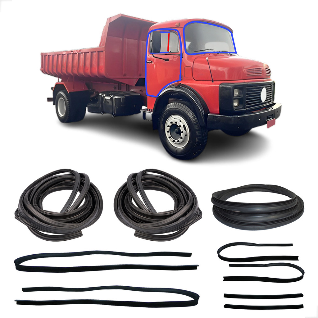 Kit Borracha de Porta Parabrisa e Canaleta com Pestana Larga Mercedes Benz 1513 Moderno Borrachauto