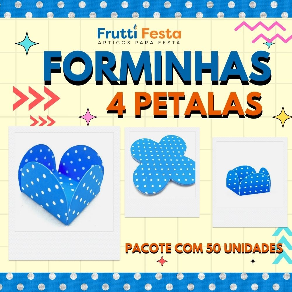 FORMINHAS 4 PÉTALAS POÁ AZUL PARA DOCINHOS BRIGADEIRO DECORAÇÃO FESTA