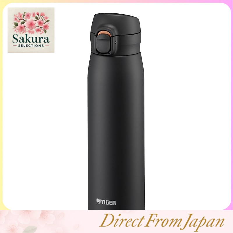 【Dishwasher Safe, Integrated Packing Model】Tiger Thermos Bottle 600ml One-Push Stainless Steel Bottle Easy to Drink Design, Only 3 Parts to Wash with Integrated Lid and Packing, Easy Cap, Vacuum Insulation, Mug, Heat Retention and Cold Preservation, Black
