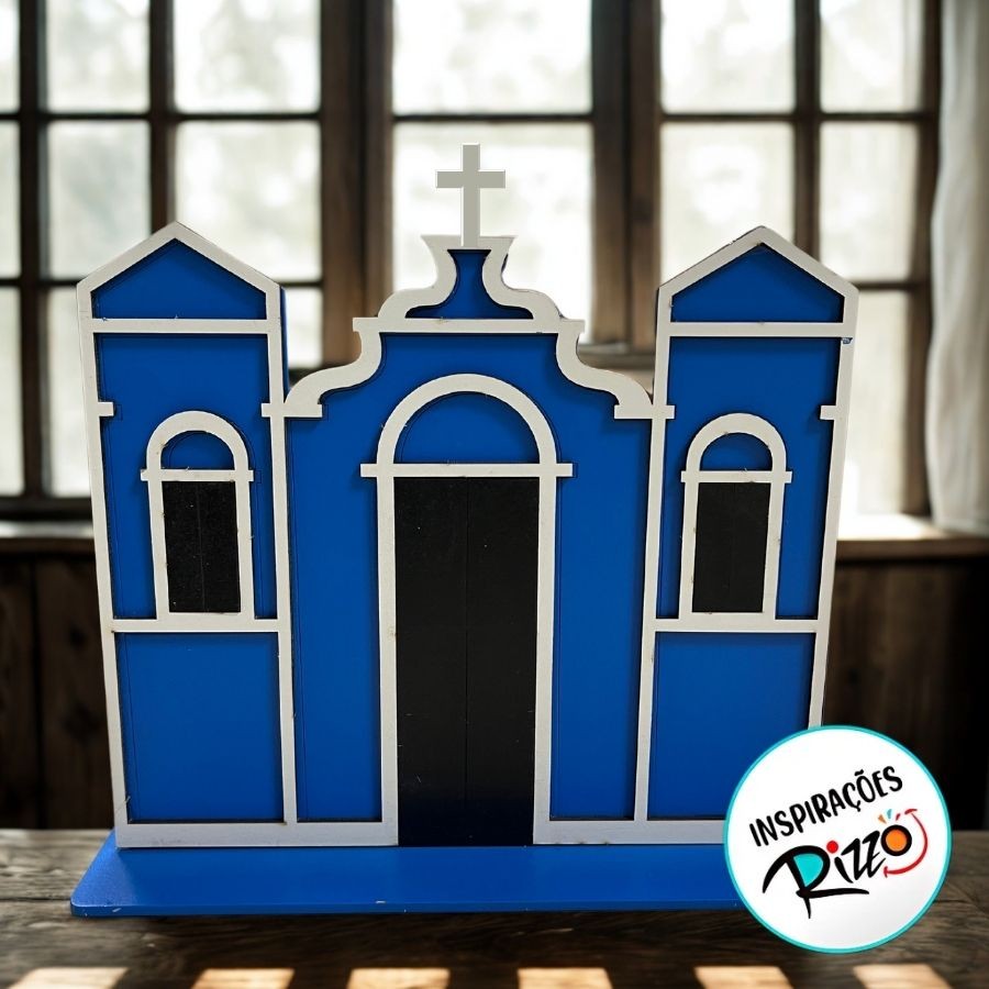 Igreja em MDF De Festa Junina - Azul - 21x20cm - 1 unidade - Rizzo