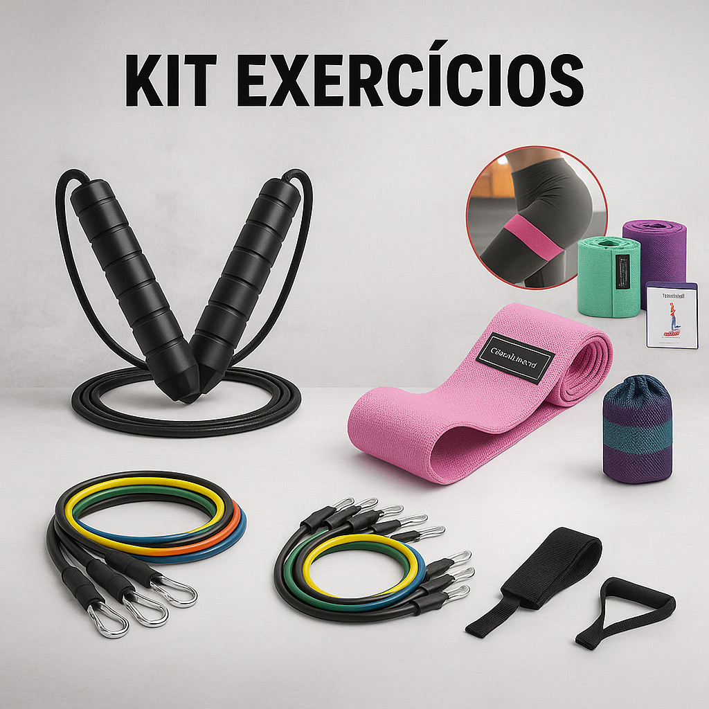 kit Exercício Fitness Corda Faixa Pular Elástico Treino Faixa Resistência Funcional Academia Casa