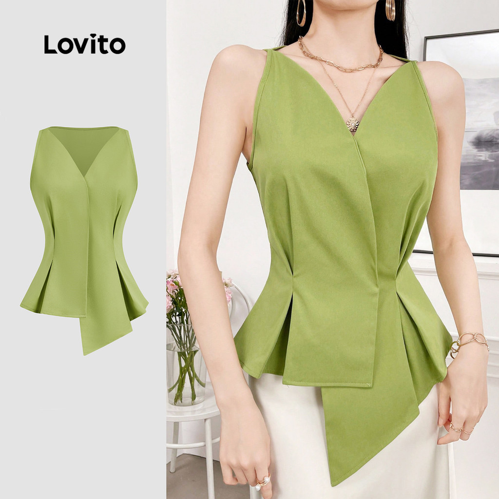 Lovito Regata Casual Lisa Drapeada Assimétrica Para Mulheres L132ED1058 - Women Clothes