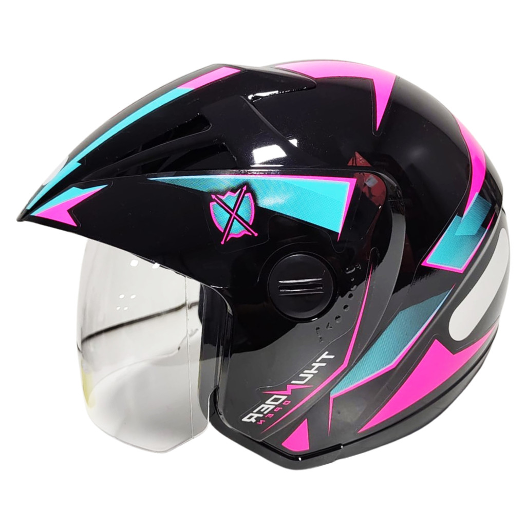 Capacete Moto Aberto Ebf Thunder Preto e Rosa Tamanho 56