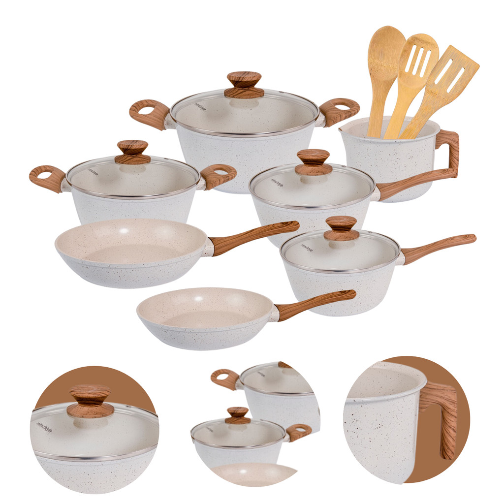 Jogo de Panelas Antiaderente Cerâmico Fogão Indução Kit 10 Peças Vanilla Cook Marmol