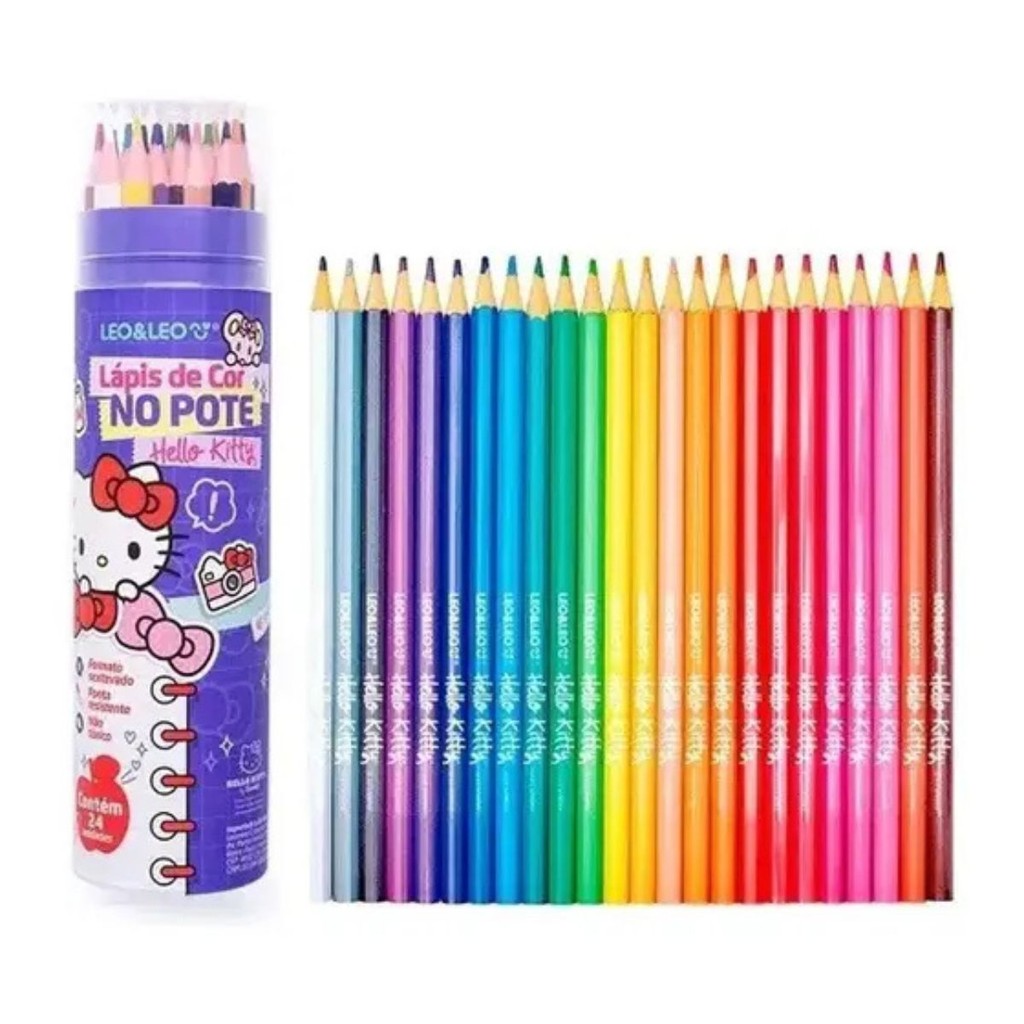 Kit Escolar Infantil C/24 Lápis De Cor No Pote Hello Kitty LEO&LEO em Oferta na Shopee