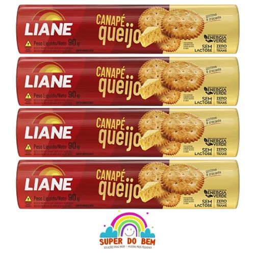 4X Biscoito Canapé Sabor Queijo 90g Liane Sem Lactose | Zero Leite | Vegano