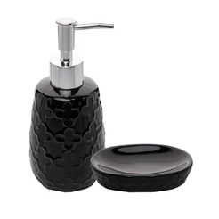 Conjunto 2 Peças Banheiro Clover Cerâmica Preto Wolff para Sabonete Organização Decoração Banheiro Lavabo Elegante Atual