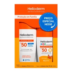 Kit Protetor Solar Família Helioderm Corporal Adulto FPS 50 200ml + Infantil Hipoalergênico FPS 50 120ml