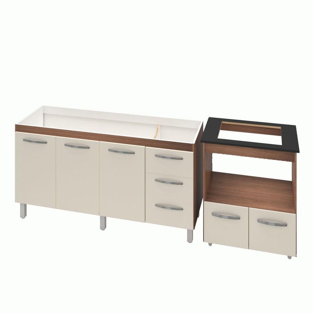 Armário Gabinete Balcão Para Pia 138 Cm Carina Com Balcão Para Cooktop 4 Bocas E Forno Off-white - Home & Living