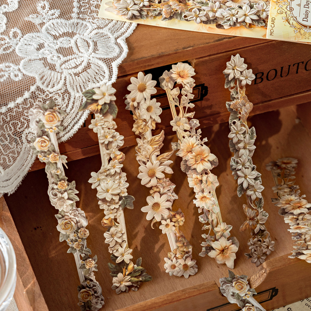 Journamm 10 Pçs Longo Floral Adesivos Oco Alívio Artesanato DIY Scrapbooking Colagem Papelaria Decoração Lixo Diário Qua