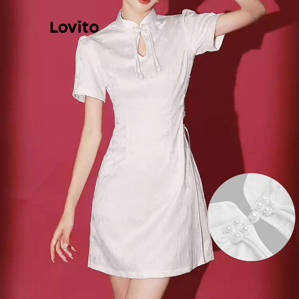 Lovito Elegante botão simples novo vestido estilo chinês para mulheres L110AD515 - Women Clothes