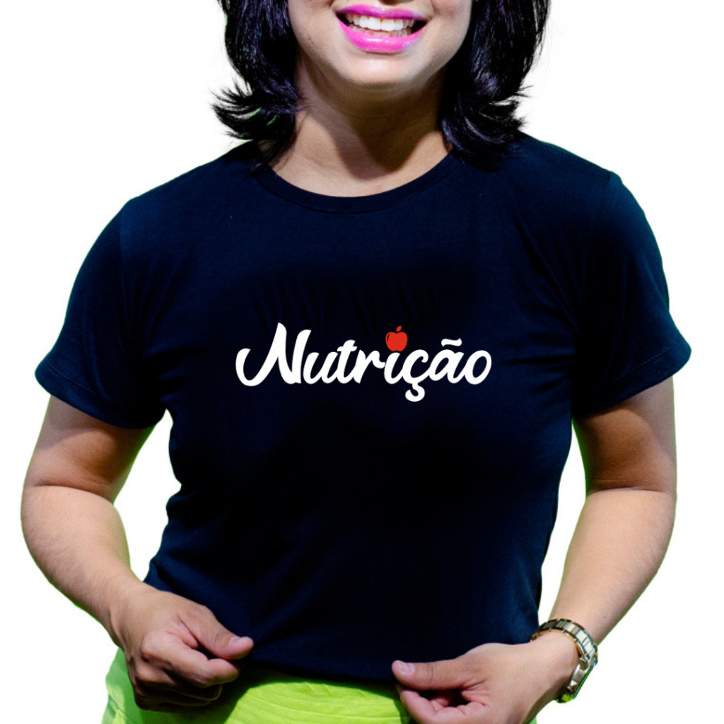 Camisa curso nutrição babylook feminina plus size estudante faculdade profissão estampa desenho