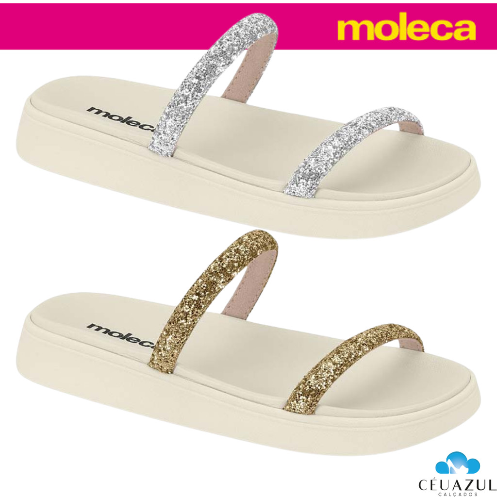 Tamanco Papete Feminina Moleca Flat Duas Tiras Brilho Maxxi Glitter ORIGINAL em Oferta na Shopee