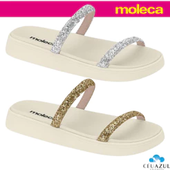 Tamanco Papete Feminina Moleca Flat Duas Tiras Brilho Maxxi Glitter ORIGINAL